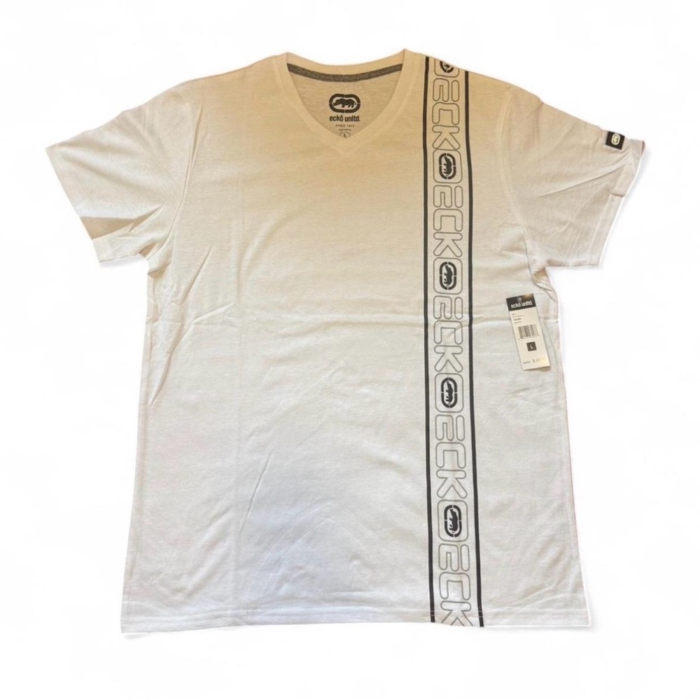 Ecko Unlimited White V-Neck Tee with Black Logo NWT Size L